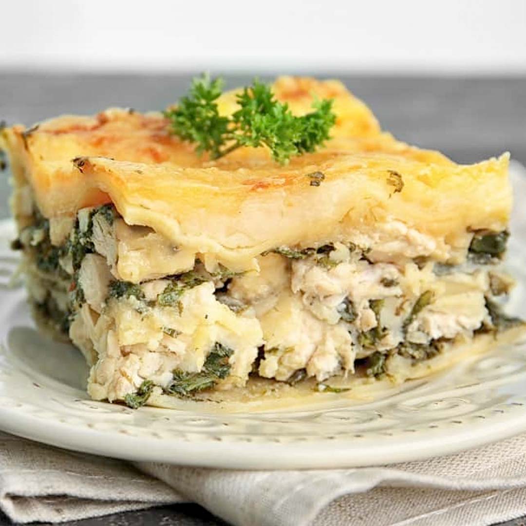 Lasaña de brócoli con pollo